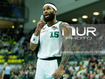 Walter Hodge participates in a match of the Orlen Basket Liga between Zastal Zielona Gora and WKS Slask Wroclaw in Wroclaw, Poland, on Novem...