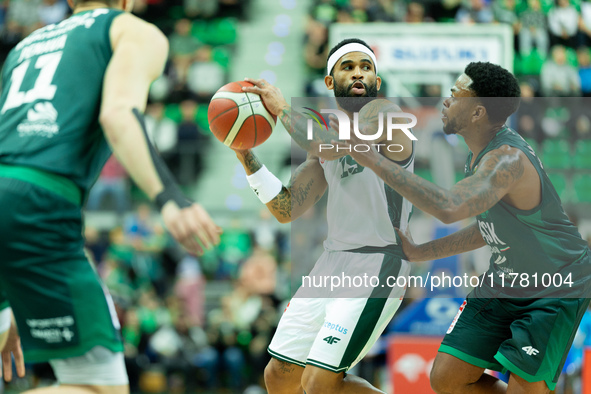 Walter Hodge participates in a match of the Orlen Basket Liga between Zastal Zielona Gora and WKS Slask Wroclaw in Wroclaw, Poland, on Novem...