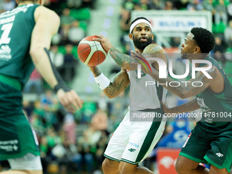 Walter Hodge participates in a match of the Orlen Basket Liga between Zastal Zielona Gora and WKS Slask Wroclaw in Wroclaw, Poland, on Novem...