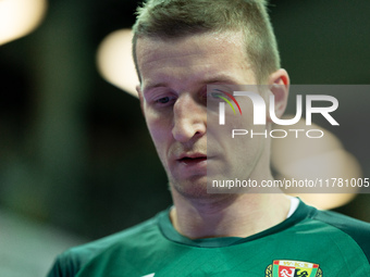 Adam Waczynski participates in a match of the Orlen Basket Liga between Zastal Zielona Gora and WKS Slask Wroclaw in Wroclaw, Poland, on Nov...