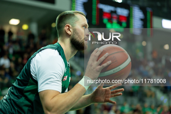 Marcel Ponitka participates in a match of the Orlen Basket Liga between Zastal Zielona Gora and WKS Slask Wroclaw in Wroclaw, Poland, on Nov...