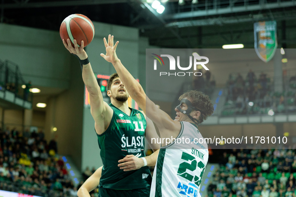 ADJIN PENAVA participates in a match of the Orlen Basket Liga between Zastal Zielona Gora and WKS Slask Wroclaw in Wroclaw, Poland, on Novem...