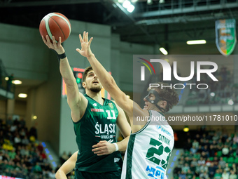 ADJIN PENAVA participates in a match of the Orlen Basket Liga between Zastal Zielona Gora and WKS Slask Wroclaw in Wroclaw, Poland, on Novem...