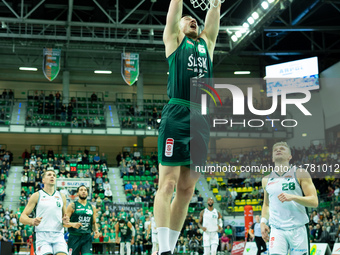 Daniel Golebiowski participates in a match of the Orlen Basket Liga between Zastal Zielona Gora and WKS Slask Wroclaw in Wroclaw, Poland, on...