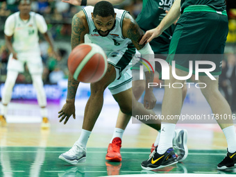 Sindarius Thornwell participates in a match of the Orlen Basket Liga between Zastal Zielona Gora and WKS Slask Wroclaw in Wroclaw, Poland, o...