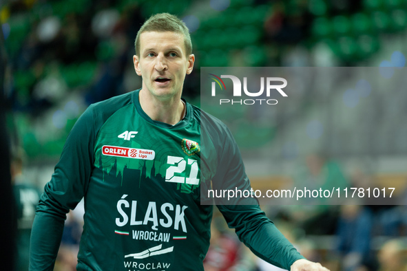 Adam Waczynski participates in a match of the Orlen Basket Liga between Zastal Zielona Gora and WKS Slask Wroclaw in Wroclaw, Poland, on Nov...