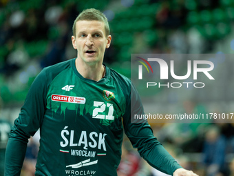 Adam Waczynski participates in a match of the Orlen Basket Liga between Zastal Zielona Gora and WKS Slask Wroclaw in Wroclaw, Poland, on Nov...