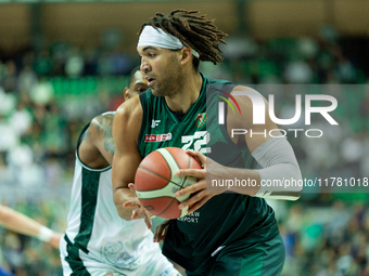 Reggie Lynch participates in a match of the Orlen Basket Liga between Zastal Zielona Gora and WKS Slask Wroclaw in Wroclaw, Poland, on Novem...