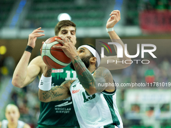 Walter Hodge participates in a match of the Orlen Basket Liga between Zastal Zielona Gora and WKS Slask Wroclaw in Wroclaw, Poland, on Novem...