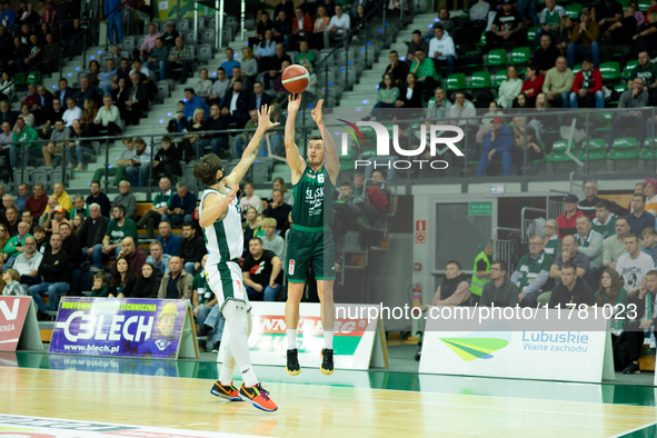 Daniel Golebiowski participates in a match of the Orlen Basket Liga between Zastal Zielona Gora and WKS Slask Wroclaw in Wroclaw, Poland, on...