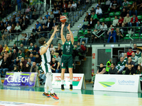 Daniel Golebiowski participates in a match of the Orlen Basket Liga between Zastal Zielona Gora and WKS Slask Wroclaw in Wroclaw, Poland, on...