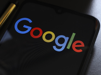 The Google logo displays on a smartphone screen in Reno, United States, on November 15, 2024. (