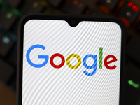 The Google logo displays on a smartphone screen in Reno, United States, on November 15, 2024. (