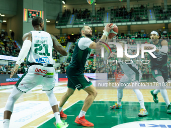 Marcel Ponitka participates in a match of the Orlen Basket Liga between Zastal Zielona Gora and WKS Slask Wroclaw in Wroclaw, Poland, on Nov...