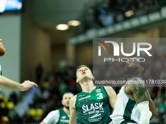 Sindarius Thornwell participates in a match of the Orlen Basket Liga between Zastal Zielona Gora and WKS Slask Wroclaw in Wroclaw, Poland, o...