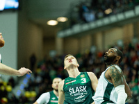 Sindarius Thornwell participates in a match of the Orlen Basket Liga between Zastal Zielona Gora and WKS Slask Wroclaw in Wroclaw, Poland, o...