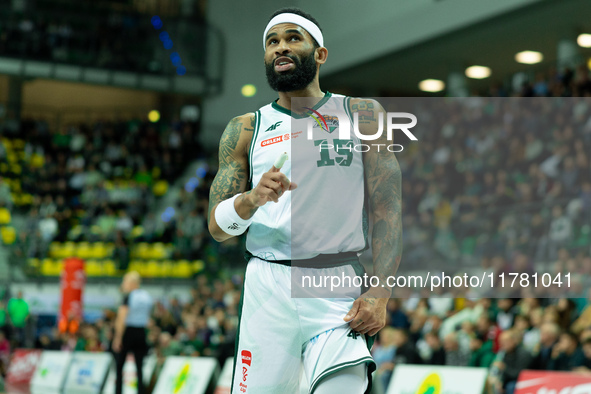 Walter Hodge participates in a match of the Orlen Basket Liga between Zastal Zielona Gora and WKS Slask Wroclaw in Wroclaw, Poland, on Novem...