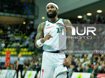 Walter Hodge participates in a match of the Orlen Basket Liga between Zastal Zielona Gora and WKS Slask Wroclaw in Wroclaw, Poland, on Novem...