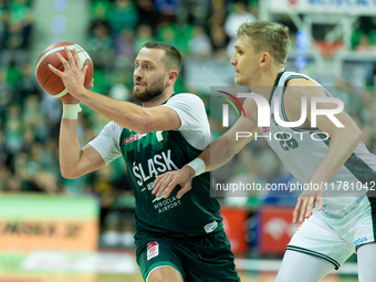 Marcel Ponitka and Filip Matczak participate in a match of the Orlen Basket Liga between Zastal Zielona Gora and WKS Slask Wroclaw in Wrocla...