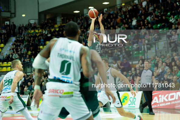 Jeremy Senglin participates in a match of the Orlen Basket Liga between Zastal Zielona Gora and WKS Slask Wroclaw in Wroclaw, Poland, on Nov...