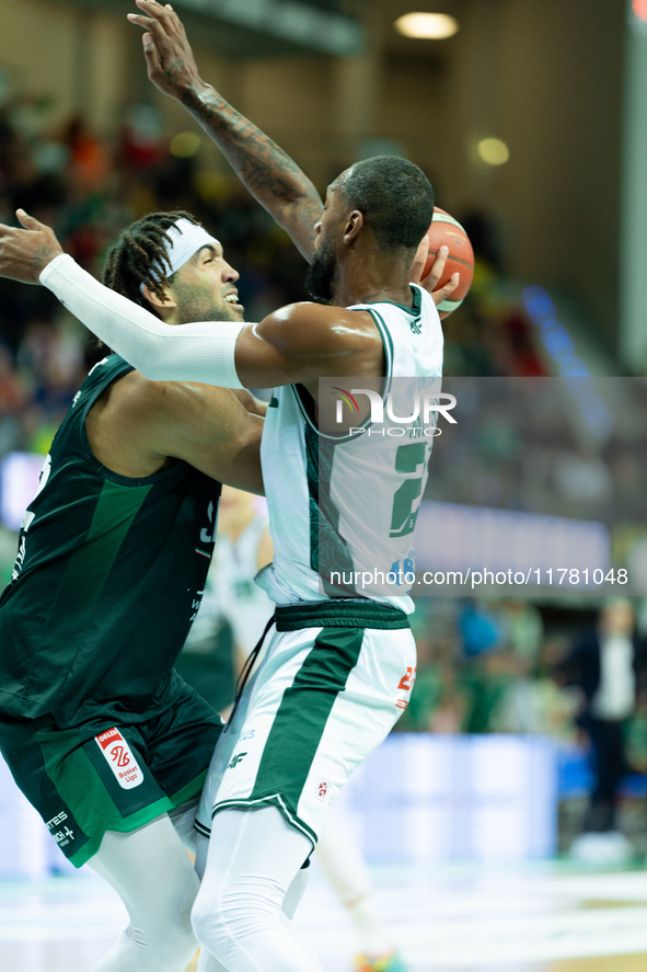 Reggie Lynch participates in a match of the Orlen Basket Liga between Zastal Zielona Gora and WKS Slask Wroclaw in Wroclaw, Poland, on Novem...