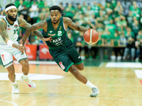 Walter Hodge and Donell Cooper participate in a match of the Orlen Basket Liga between Zastal Zielona Gora and WKS Slask Wroclaw in Wroclaw,...