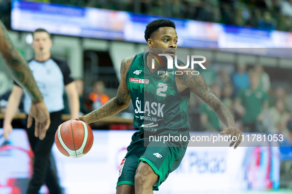 Donell Cooper participates in a match of the Orlen Basket Liga between Zastal Zielona Gora and WKS Slask Wroclaw in Wroclaw, Poland, on Nove...