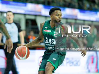 Donell Cooper participates in a match of the Orlen Basket Liga between Zastal Zielona Gora and WKS Slask Wroclaw in Wroclaw, Poland, on Nove...