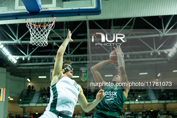 MICHAL SITNIK and ANGEL NUNEZ participate in a match of the Orlen Basket Liga between Zastal Zielona Gora and WKS Slask Wroclaw in Wroclaw,...