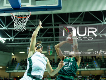 MICHAL SITNIK and ANGEL NUNEZ participate in a match of the Orlen Basket Liga between Zastal Zielona Gora and WKS Slask Wroclaw in Wroclaw,...