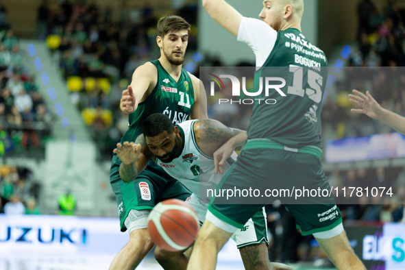 Sindarius Thornwell participates in a match of the Orlen Basket Liga between Zastal Zielona Gora and WKS Slask Wroclaw in Wroclaw, Poland, o...