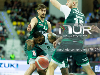 Sindarius Thornwell participates in a match of the Orlen Basket Liga between Zastal Zielona Gora and WKS Slask Wroclaw in Wroclaw, Poland, o...