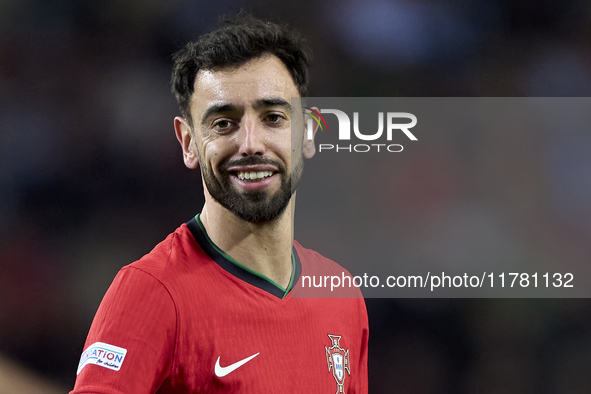 Bruno Fernandes of Portugal reacts during the UEFA Nations League 2024/25 League A Group A1 match between Portugal and Poland at Estadio Do...