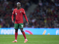 Nuno Mendes of Portugal reacts during the UEFA Nations League 2024/25 League A Group A1 match between Portugal and Poland at Estadio Do Drag...