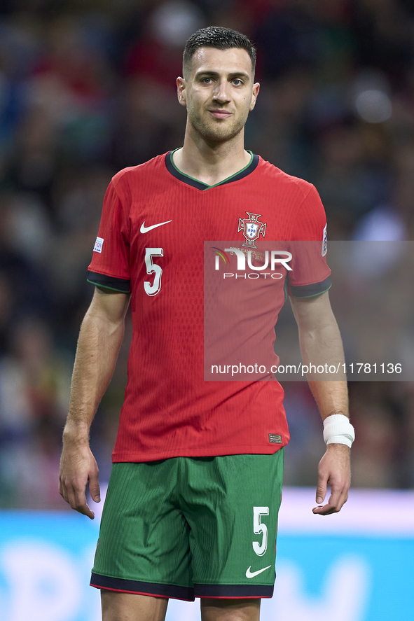 Diogo Dalot of Portugal reacts during the UEFA Nations League 2024/25 League A Group A1 match between Portugal and Poland at Estadio Do Drag...