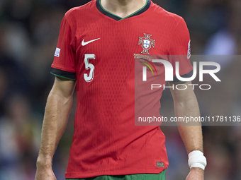 Diogo Dalot of Portugal reacts during the UEFA Nations League 2024/25 League A Group A1 match between Portugal and Poland at Estadio Do Drag...