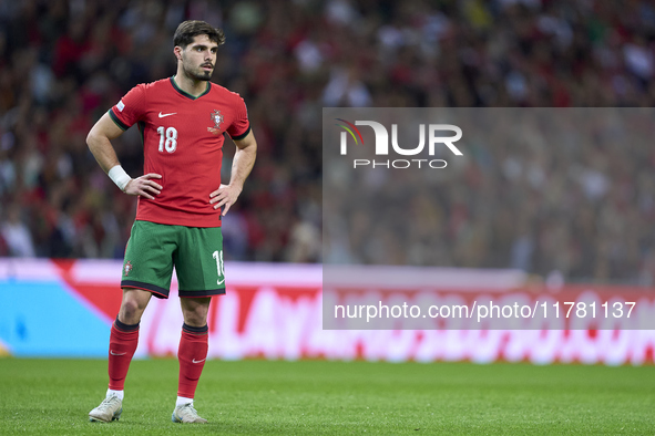 Pedro Neto of Portugal reacts during the UEFA Nations League 2024/25 League A Group A1 match between Portugal and Poland at Estadio Do Draga...