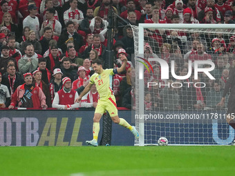 Mikel Oyarzabal of Spain  celebrates the teams first goal during the Nations League Round 5 match between Denmark against Spain at Parken, C...