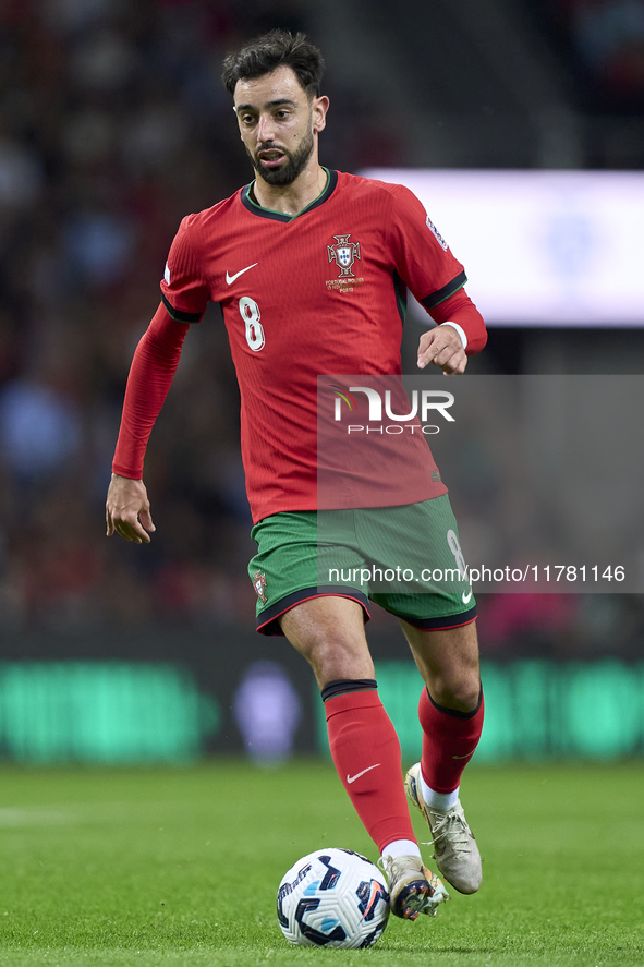 Bruno Fernandes of Portugal plays during the UEFA Nations League 2024/25 League A Group A1 match between Portugal and Poland at Estadio Do D...