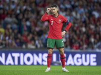 Cristiano Ronaldo of Portugal reacts during the UEFA Nations League 2024/25 League A Group A1 match between Portugal and Poland at Estadio D...