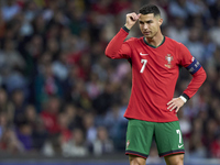 Cristiano Ronaldo of Portugal reacts during the UEFA Nations League 2024/25 League A Group A1 match between Portugal and Poland at Estadio D...