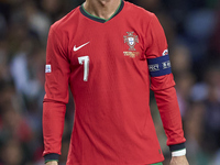 Cristiano Ronaldo of Portugal reacts during the UEFA Nations League 2024/25 League A Group A1 match between Portugal and Poland at Estadio D...