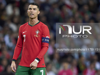 Cristiano Ronaldo of Portugal reacts during the UEFA Nations League 2024/25 League A Group A1 match between Portugal and Poland at Estadio D...