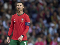 Cristiano Ronaldo of Portugal reacts during the UEFA Nations League 2024/25 League A Group A1 match between Portugal and Poland at Estadio D...