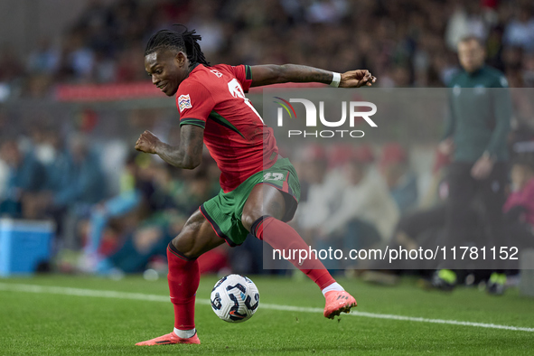 Rafael Leao of Portugal plays during the UEFA Nations League 2024/25 League A Group A1 match between Portugal and Poland at Estadio Do Draga...