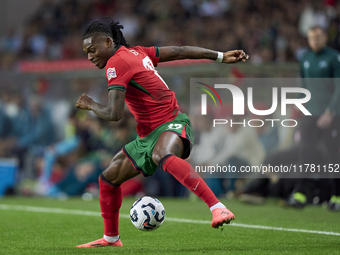 Rafael Leao of Portugal plays during the UEFA Nations League 2024/25 League A Group A1 match between Portugal and Poland at Estadio Do Draga...