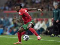 Rafael Leao of Portugal plays during the UEFA Nations League 2024/25 League A Group A1 match between Portugal and Poland at Estadio Do Draga...