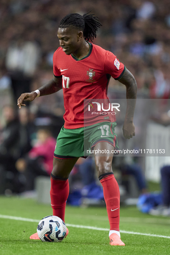 Rafael Leao of Portugal plays during the UEFA Nations League 2024/25 League A Group A1 match between Portugal and Poland at Estadio Do Draga...