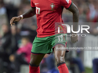 Rafael Leao of Portugal plays during the UEFA Nations League 2024/25 League A Group A1 match between Portugal and Poland at Estadio Do Draga...