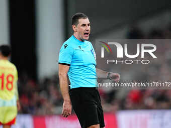 Rade Obrenovic, Referee from Slovenia,  looks on during the Nations League Round 5 match between Denmark against Spain at Parken, Copenhagen...